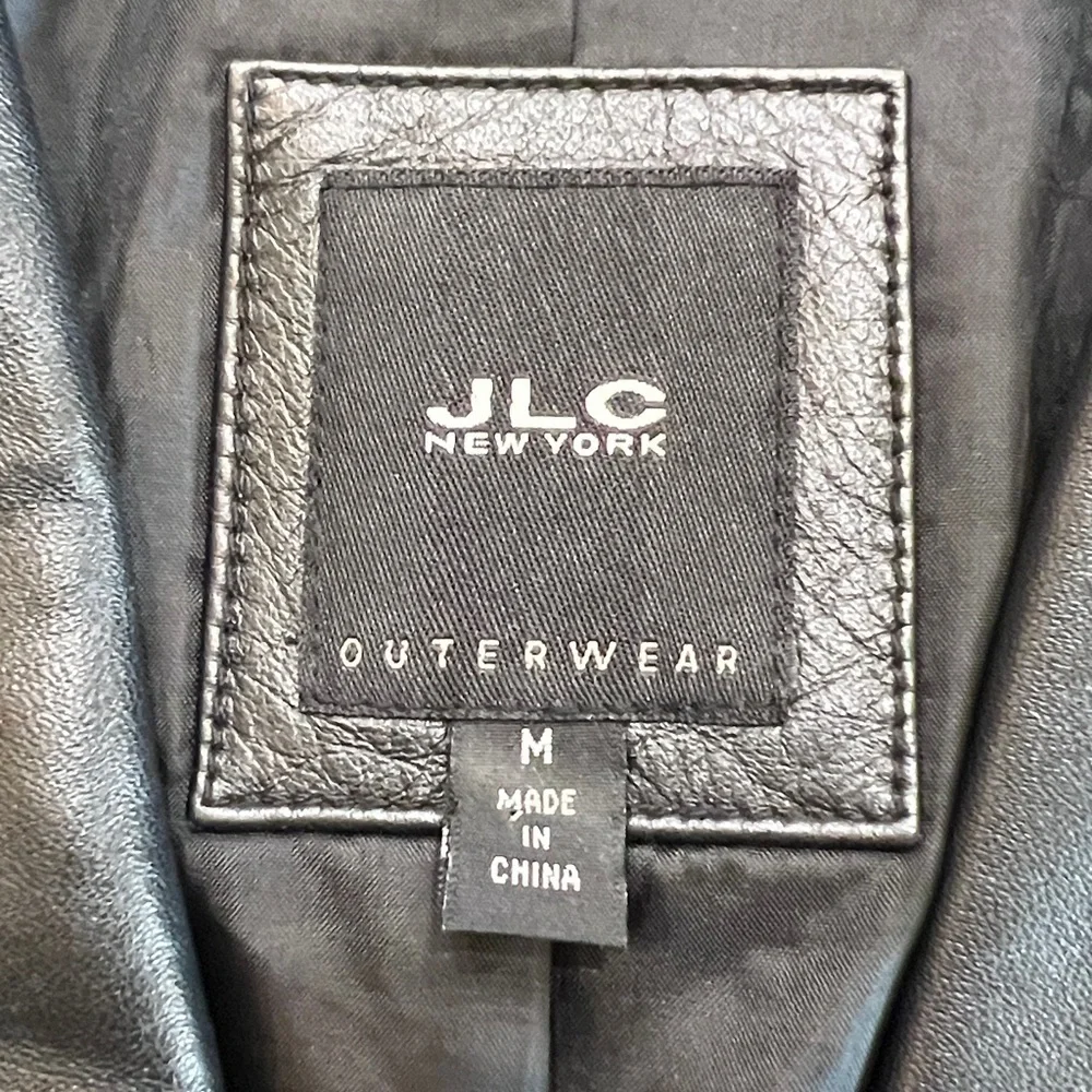 JLC New York Black Leather Zip Front Jacket Collared Fully Lined Size M